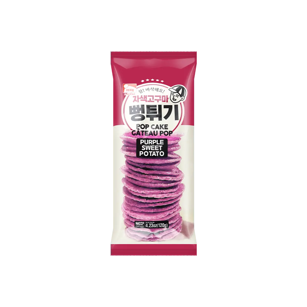 HAITAI Korean Crispy Rice Crackers Sweet Purple Yam Flavor 4.23oz – Non-Fried, Healthy Asian Snack