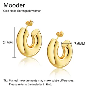 Tewiky Trendy Chunky Hoop Earrings for Women - Dainty Thinck Open Hoops Hypoallergenic Lightweight Earring Autumn Jewelry Gift