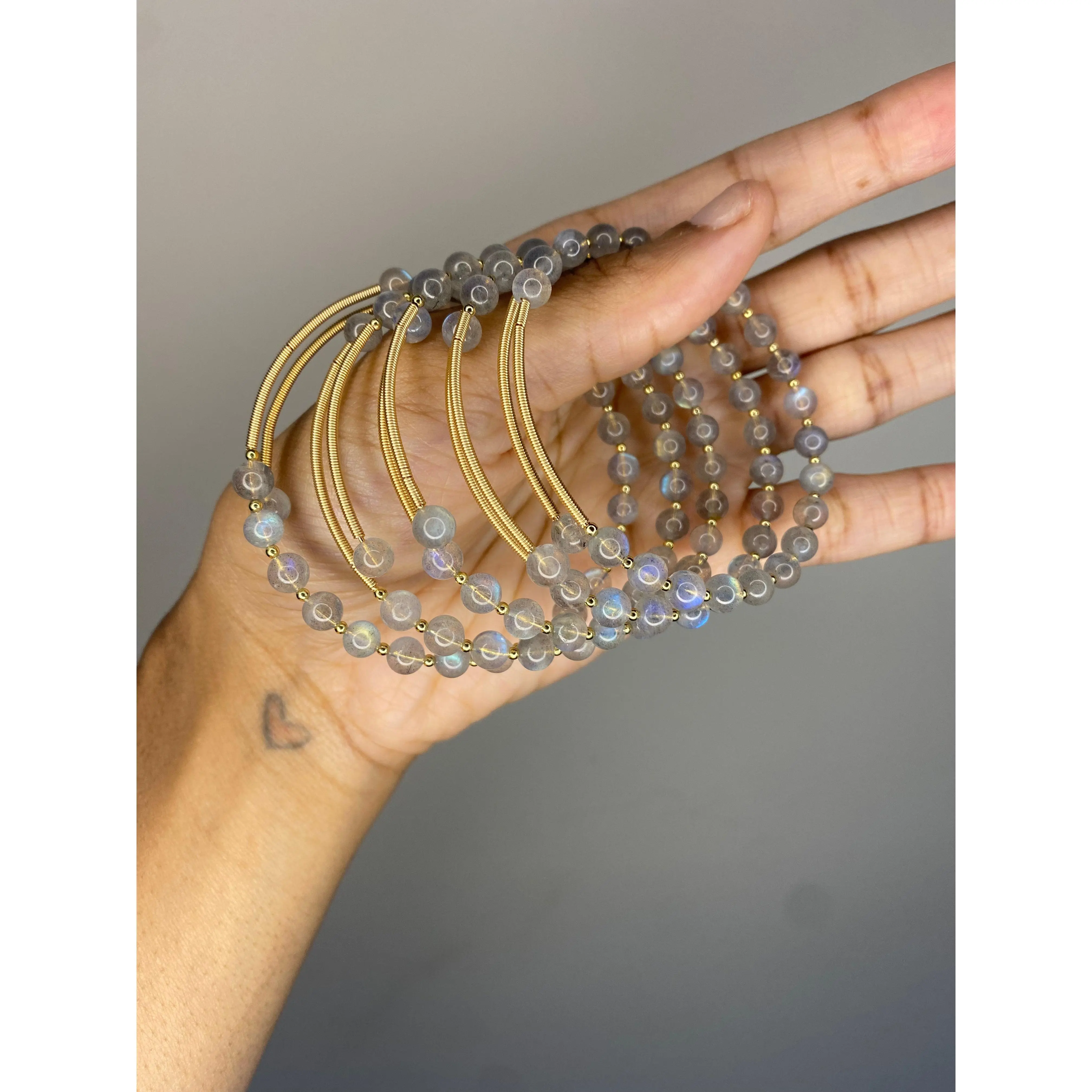 Labradorite Crystal beaded cuff bangle