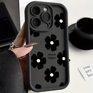 Phone Case - 1pc Full-Screen Black Large Petal Pattern Black Brown Soft Phone Case Cover Suitable for iPhone 17/16/15/14/13/12/11 17Pro Max Series And 14/15/16Plus 12/13Mini 17Air Etc Birthday Gift Friend Gift Couple Phone Case Men And Women's Friends