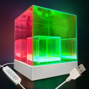 Lumoonosity 3D Cube LED Light - Modern Decorative RGB Lamp For Bedroom, Living Room, Gamer Room - USB Powered, Changing Color Eye-catching Portable Table RGB LED Lamp