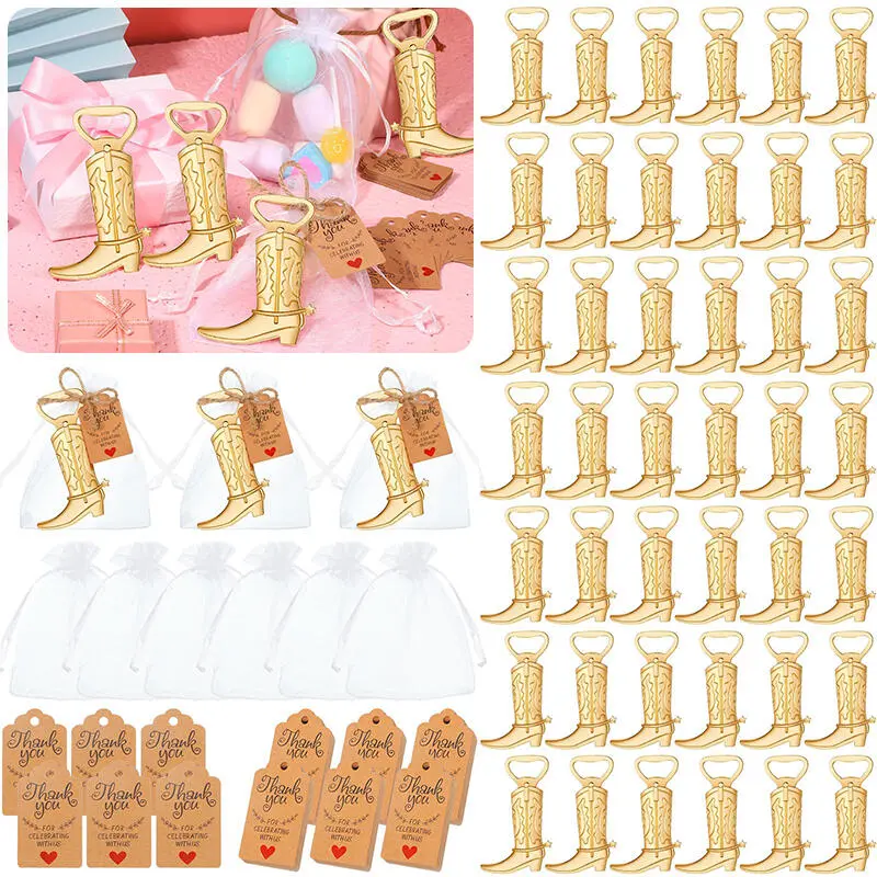 20sets Cowboy Boot Bottle Opener Set for Guests, Cowboy Beer Bottle Opener Organza Bag Thank You Tag and Jute Rope, Christening Party Gift Set, Bridal Shower Party Favor, Wedding favors