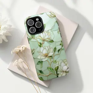 Magnolia Stained Glass Phone Case, Faux Stained Glass Floral, Trendy Coquette Aesthetic Cover for iPhone 17 16 15 14 13 12 11 Pro Max