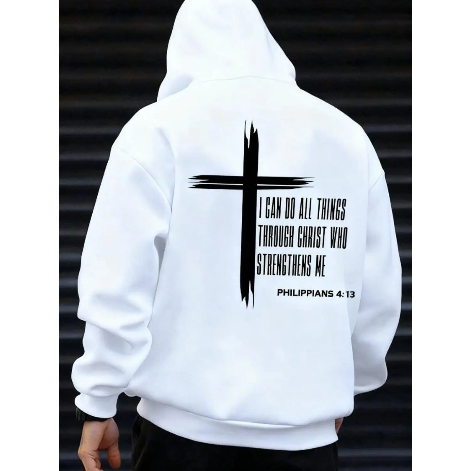 Cross & Letter Print Drop Shoulder Fashion Casual Regular Fit Drawstring Pocket Hooded Hoodie Sweatshirt for Daily Holiday Wear Clothes for Fall Winter