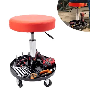 WheelX Mechanic Seat Stool, Automotive Maintenance Tools, 300 LBS Capacity, Pneumatic Height Adjust 17"-23", Rolling Casters, Padded Seat, Tool Tray for Garage Auto Repair Shop