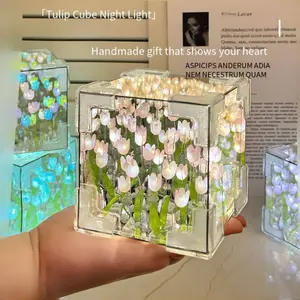 Handmade Tulip Lamp Fully Assembled, Cute Flower Night Light, Tulip and Rose Infinity Mirror, Gift for Women and Girls, DIY Craft Birthday Present