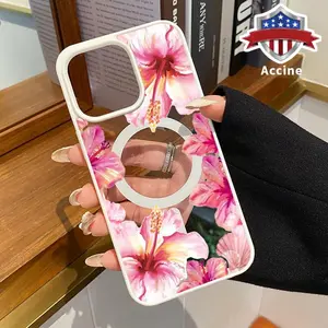 Magnetic Phone Case for iPhone 16 15 14 Pro Max 13 12 11 XR XS Plus E Hibiscus Harmony Pattern Acrylic Back TPU Edges Clear support wireless charging Bumper Cover Protection Fingerprint