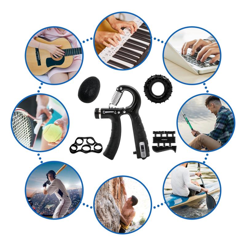 5 PCS Grip Strength Trainer Kit, Adjustable Hand Gripper with counter, Finger Exerciser, Grip Ring, Finger Stretchers, Stress Relief Ball for Rehab, Strength & Recovery finger grip strengthener big mama grip hand grip exerciser body workout adjustable
