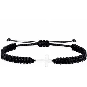 Handmade Cross Braided Protection Bracelet Stainless Steel Charm Red Black String Nylon Rope Lucky Adjustable Strand Bracelets