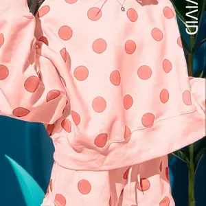 Women's Casual Wear Polka Dot Print Long Sleeve Drop Shoulder Pullover Drawstring Shorts Set, Long Sleeve, All Seasons, 2 Piece Set