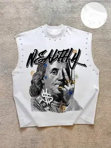 Men's Casual Vest, Sleeveless, Background Franklin Portrait Print, Graphic Graffiti Font & Money Symbol, Regular Fit, Fashion Versatile, Fitness Tank Top, All Seasons