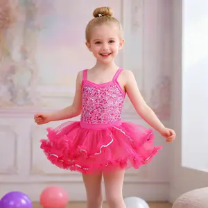 Girls Hot Pink Sequined Ballet Tutu Dress, Sparkly Princess Camisole Tulle Gown, Perfect for Dance Recitals & Birthday Parties