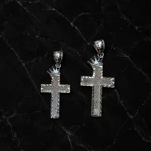 925 Sterling Silver Crown Cross- Diamond Cut