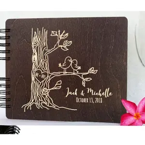 Personalized Love Birds Wooden Wedding Guest Book 8.5x7" Wood Alternate Unique Barn Mr Mrs Guestbook Custom Newlywed Wedding Guest Register