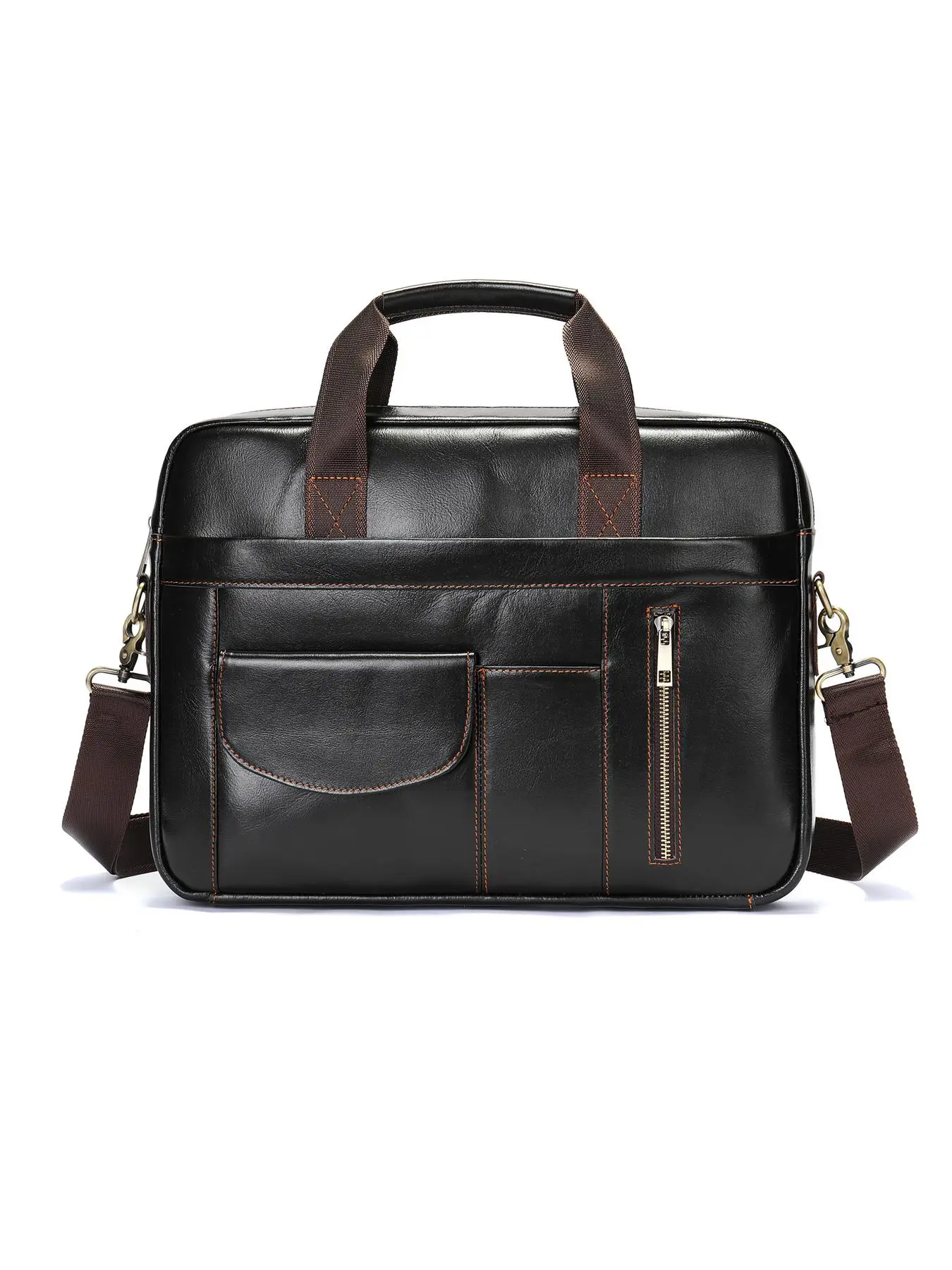 Men's Business Solid Color Leather Briefcase, Large Capacity Travel Shoulder Crossbody Bag, Casual Trendy Versatile High-quality Daily Commuting Bag