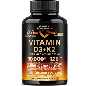 Vitamin D3 10000 iu & K2 as MK-7 120 mcg - Immune & Mood Support, for Bone & Teeth Health - with Magnesium, Zinc & Vitamin C & B12 - Highly Bioavailable - Made in USA, 120 Capsules