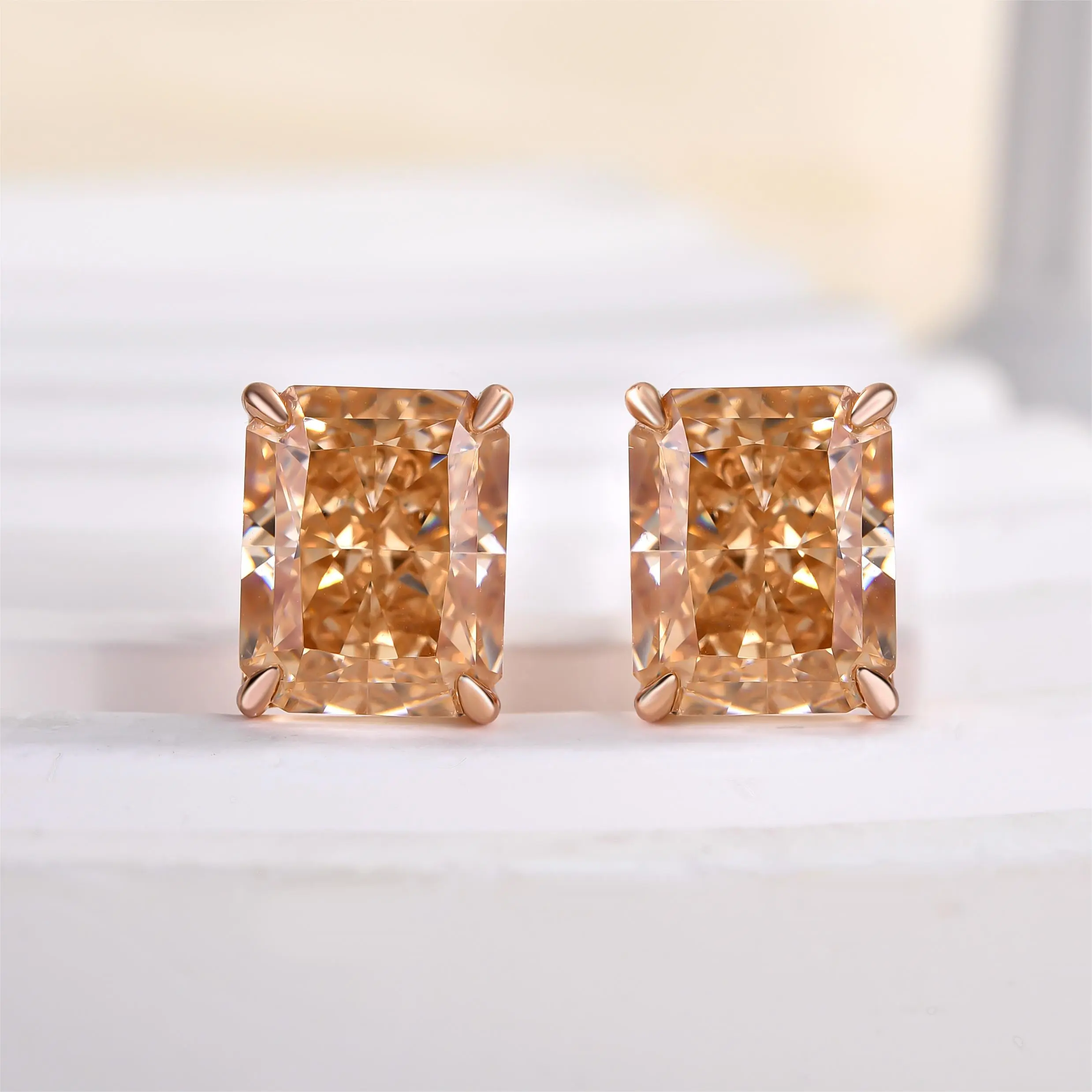 Effinny Elegant 3.5ct*2 Versatile Statement Earrings - 5A Grade Radiant Cut Champagne Cubic Zirconia Earrings, Ideal Anniversary Gift for Wedding, Proposal
