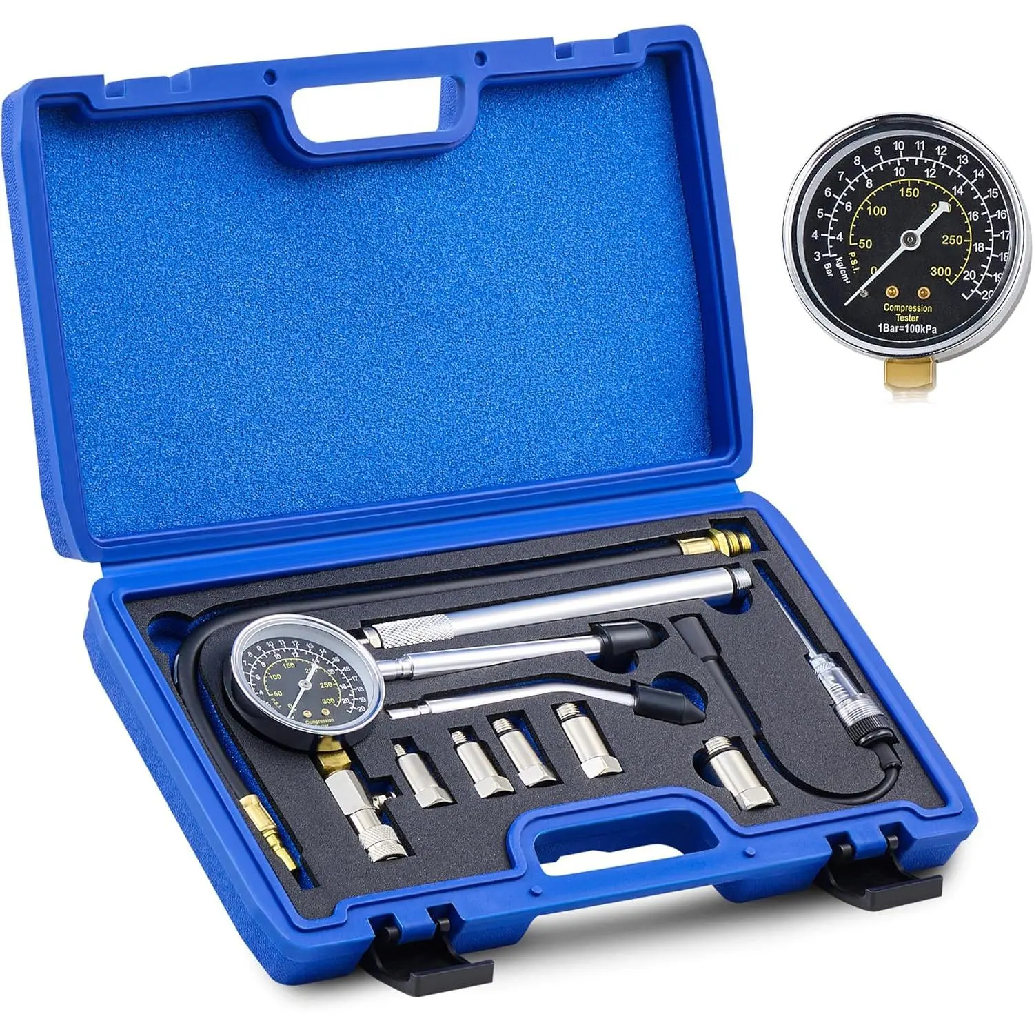 Orion Motor Tech Engine Compression Tester Kit, 11 pc Cylinder Compression Tester Kit with Spark Plug Tester, Engine Cylinder Pressure Gauge for Gas Petrol Engines