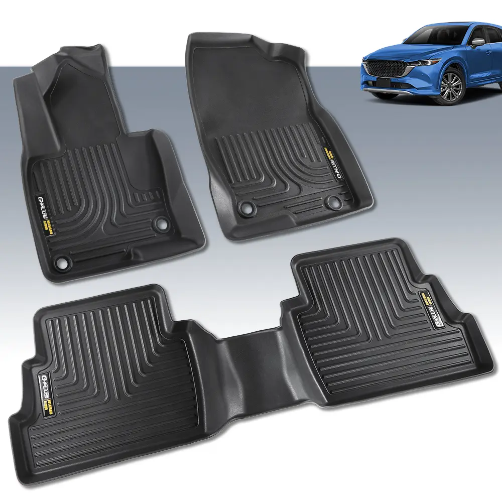 CROSSDESIGN TPE Car Floor Mats, All-Weather Non-Slip Waterproof Car Accessory, Deep Groove Custom-Fit for 2017-2024 Mazda CX-5 Front & 2nd Seat Mats