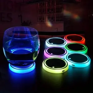 Car Light-emitting Coaster, Car Cup Holder Luminous Cup Mat, Coaster Lights for Bottles, USB Rechargeable Anti-slip Car Interior Cup Holder Decorative Mat, Universal Car Accessories