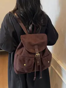 Ladies' Autumn Winter Backpack, Fashionable Simple Casual Retro Design, Solid Color Bag for Daily Commuting School Versatile Use, Shoulder Backpack, Casual Travel Backpack