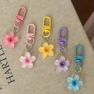 5 Piece Pastel Floral Keychain Set, Transparent Flower Keyring with Lobster Clasp, Cute Gift for Women, Birthday Party, Daily Use