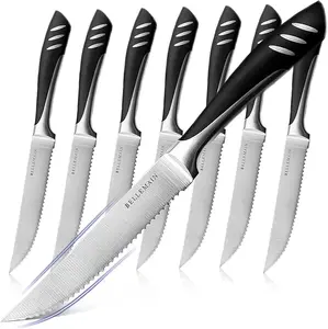 Bellemain Premium Steak Knives Set of 8 Stainless Steel Blades Lightweight Durable Serrated Dishwasher Safe for Precise Cutting