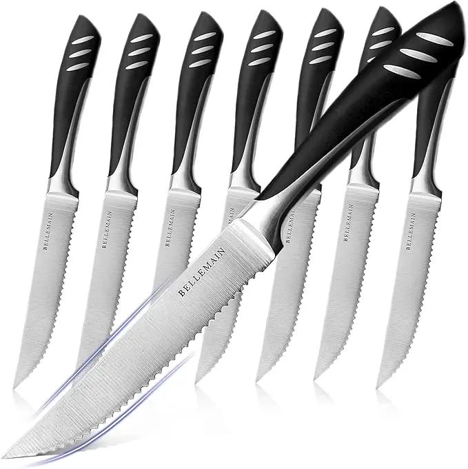 Bellemain Premium 8-Piece Kitchenware Steak Knives Set - Stainless Steel Serrated Blades, Lightweight, Durable, Dishwasher Safe for Precise Cutting, Utensils