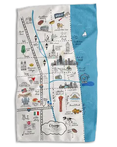 Chicago Map 18x30 Work-Harder Double-Sided Towel - Reusable Ultra-Absorbent Microfiber Towel - Quick Drying Towel For Kitchen, Drying Dishes & Cleaning