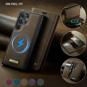 2-in-1 MagSafe magnetic bottom case+detachable wallet case phone case suitable for Samsung Galaxy S25Ultra S24 S23 S22 Ultra/S25Plus shockproof, Wireless, plug-in card slot side pocket anti-theft (RFID)/lining microfiber embossing process Accessories