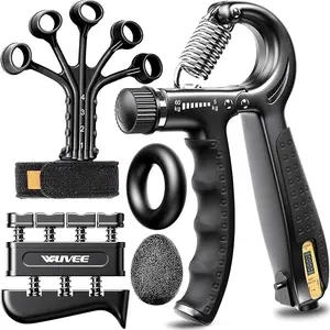 Grip Strength Trainer Kit (5 Pack) - Includes Hand Grip Strengthener with Counting, Forearm Strengthener, Finger Exerciser, Stress Ball,