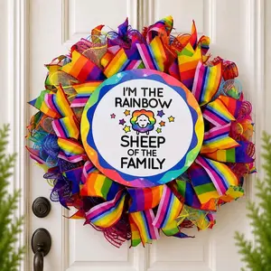Rainbow Sheep Wreath, Funny Pride Door Decor, Whimsical LGBTQ Front Door Accent