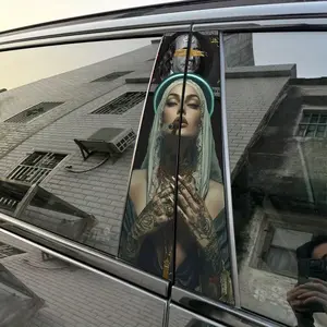 2-piece set Glowing US Dollar Green Halo Car Sticker B-Pillar DIY Center Pillar Film Decorative Car Accessories