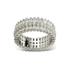 Sterling Silver Izabella Triple Row Baguette Cluster Eternity Ring