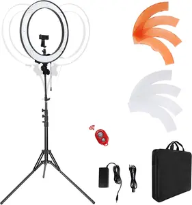 18-Inch Ring Light, 55W Dimmable 5500K Light with 240 LEDs Color Filter, Soft Tube and Carrying Bag for YouTube, , Selfies and Photography, Compatible with Camera and Smartphones