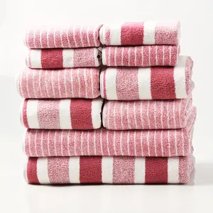 10-Piece Striped Bathroom Towel Set, Skin-Friendly Absorbent Quick-Dry, Includes 2 Bath Towels, 4 Hand Towels, 4 Face Cloths, Soft Durable