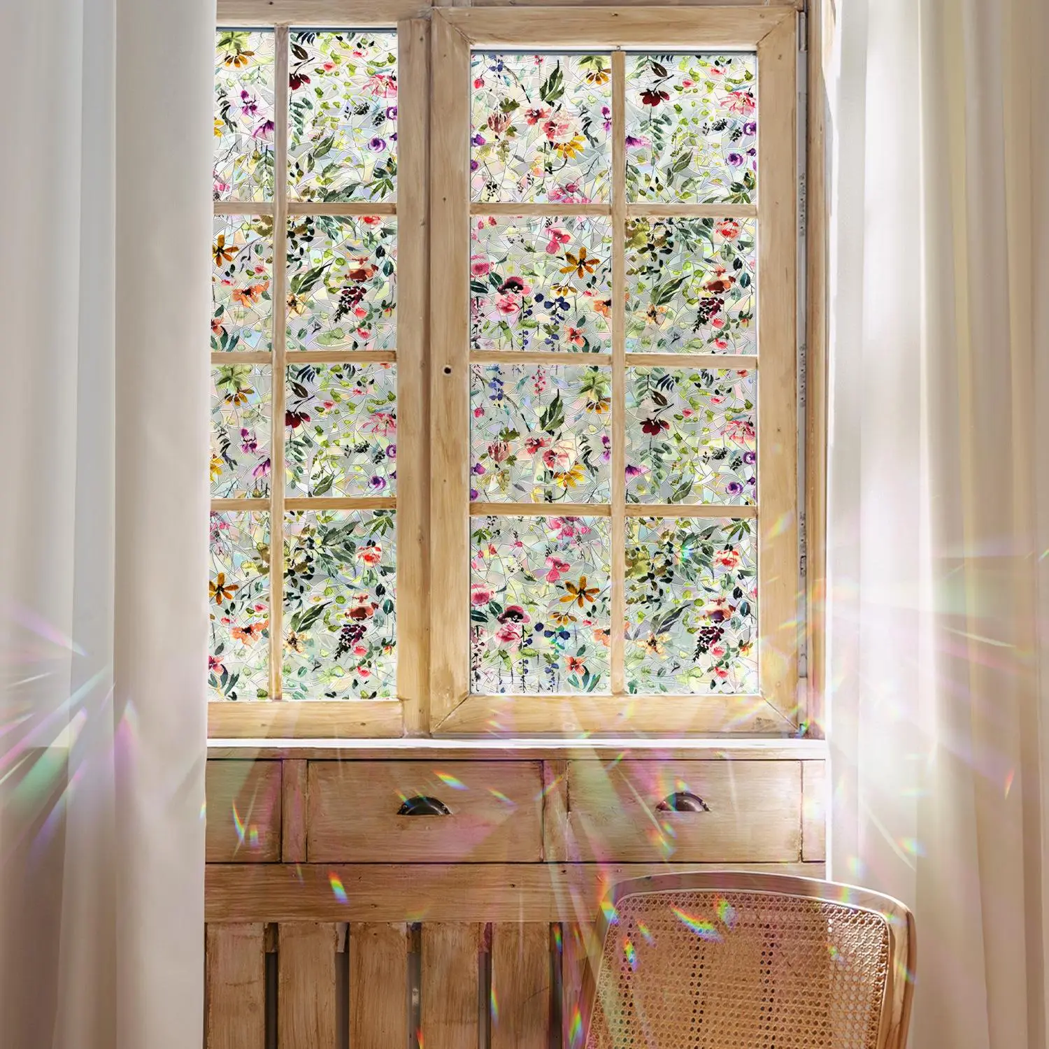 Floral Pattern Laser Static Cling Window Film, 1 Roll Waterproof & Heat Resistant Window Sticker, Decorative Sticker for Home Living Room Bedroom, Ornaments, Sticker Decoration, Stickers Decor, Art Stickers, Sticker Decal, Removable Window Decal