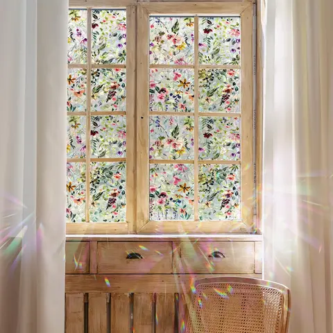 Floral Pattern Laser Static Cling Window Film, 1 Roll Waterproof & Heat Resistant Window Sticker, Decorative Sticker for Home Living Room Bedroom, Ornaments, Sticker Decoration, Stickers Decor, Art Stickers, Sticker Decal, Window Decals For Glass Windows