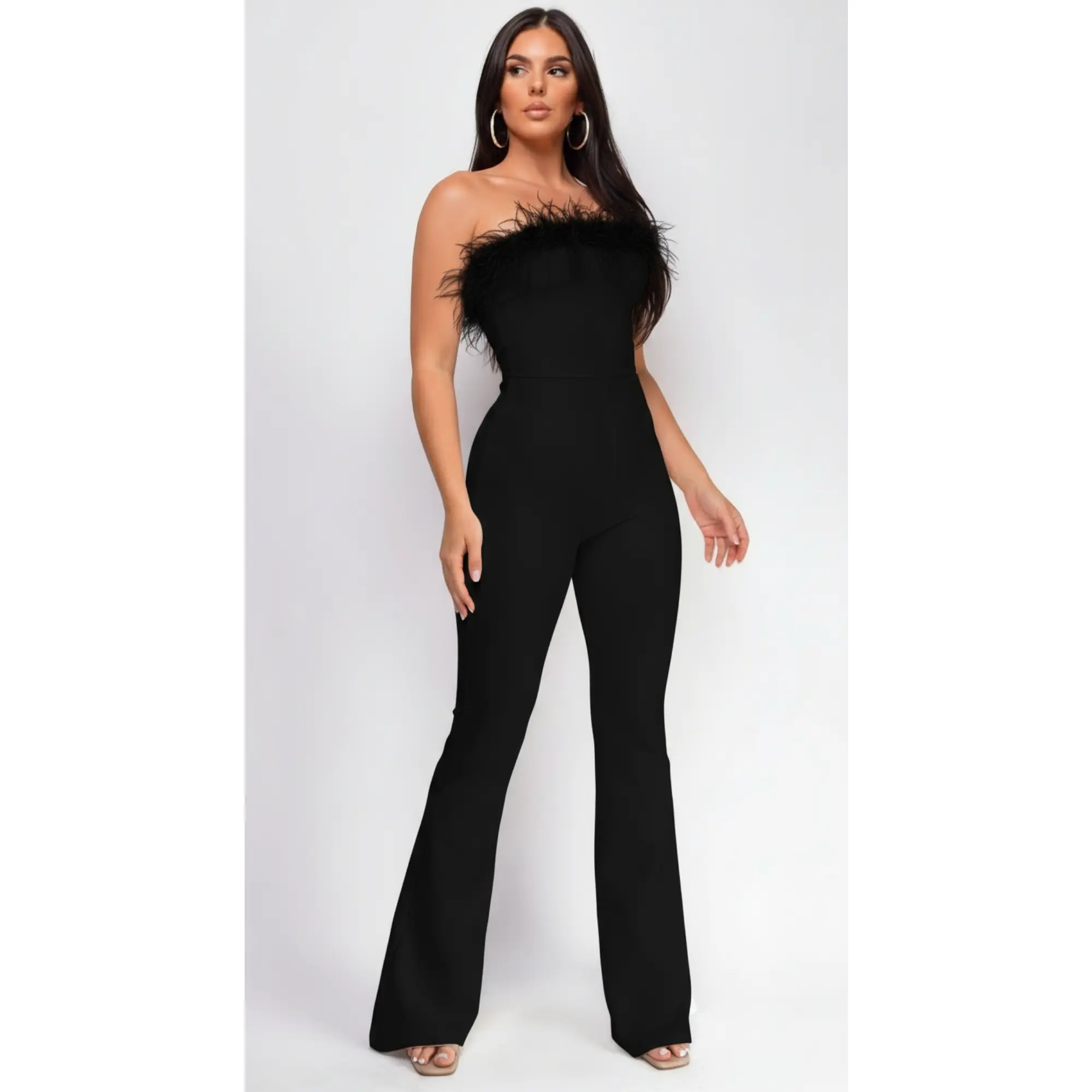 Xoey Feather Detail Bandage Jumpsuit - Black