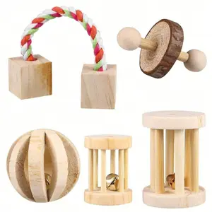 Cute Rabbit Wheel Toy Made of Natural Pine Wood, Chew Toy for Hamsters, Mice, Chinchillas, Pet Wooden Gnawing Ball, Cage Accessory, Supplies