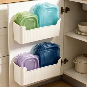 2 Pack Kitchen Cabinet Door Organizer, Lid Organizer Inside Cabinet Wall Mounted Plastic Storage Box Under Sink Door Organizer Lunchbox Lid Container for Kitchen Bathroom Organization