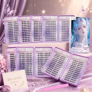 DIY Self Adhesive Lashes Kit, 24-Row Lash Book with Tweezers, No Glue Needed Reusable False Eyelashes, Natural Wispy Volume Manga Anime Cat Eye Styles, Lightweight Soft Cluster Lashes, Easy Press-On Lash Set for Women Makeup Gifts