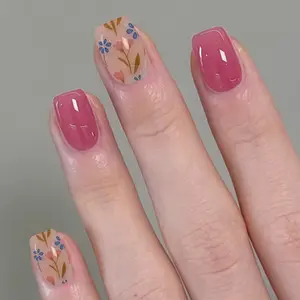 Coquette Semi Cured Gel Nail Strips 20+6 PCS | Includes 6 Trial Strips to Try | Deep Rose Pink with Hand-Painted Cottagecore Floral Art | 5-Min UV Cure (UV/LED Lamp Required, 36W+ Recommended) | OAUEE