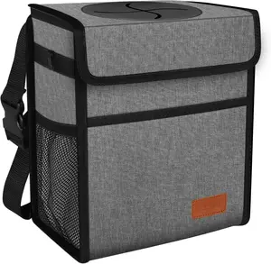 Hanging Car Trash Can – Waterproof Bin with Lid, Foldable & Compact, 8.5L Capacity, Smart Lid Design, PEVA Lining, Adjustable Strap, Perfect Gift for Car Owners - Disposable