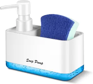 Soap Dispenser with Sponge Holder, 2-in-1 Countertop Small Soap Dispenser for Kitchen and Bathroom,