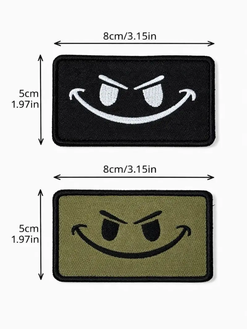2Pcs Polyester Velcro Tactical Morale Embroidered Patches - Removable Funny Smile Face Embellished Badges, Tactical Accessories Built for Daily Wear, Streetwear/Backpack Decor, Father’s Day Gift Option, Embellished Patch