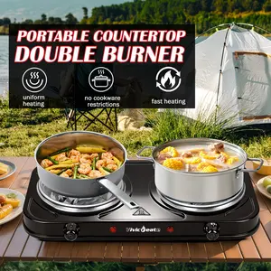 Countertop Single/Double Coiled Burner Electric Hot Plate | 1800W High Power, Full Circle Heating, Efficient Cooking, Temperature Control, Indicator Light, Compact, Easy to Clean, Black, Iron Material, 120V Plug Powered