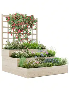 3-Tier Wooden Raised Garden Bed – Vertical Planter Box With Trellis & Ventilated Base For Climbing Plants, Flowers, Herbs & Vegetables – Outdoor Elevated Planter For Patio, Yard Or Lawn