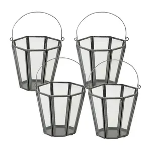 Melrose Iron Glass Pane Candle Holder - Set of Four