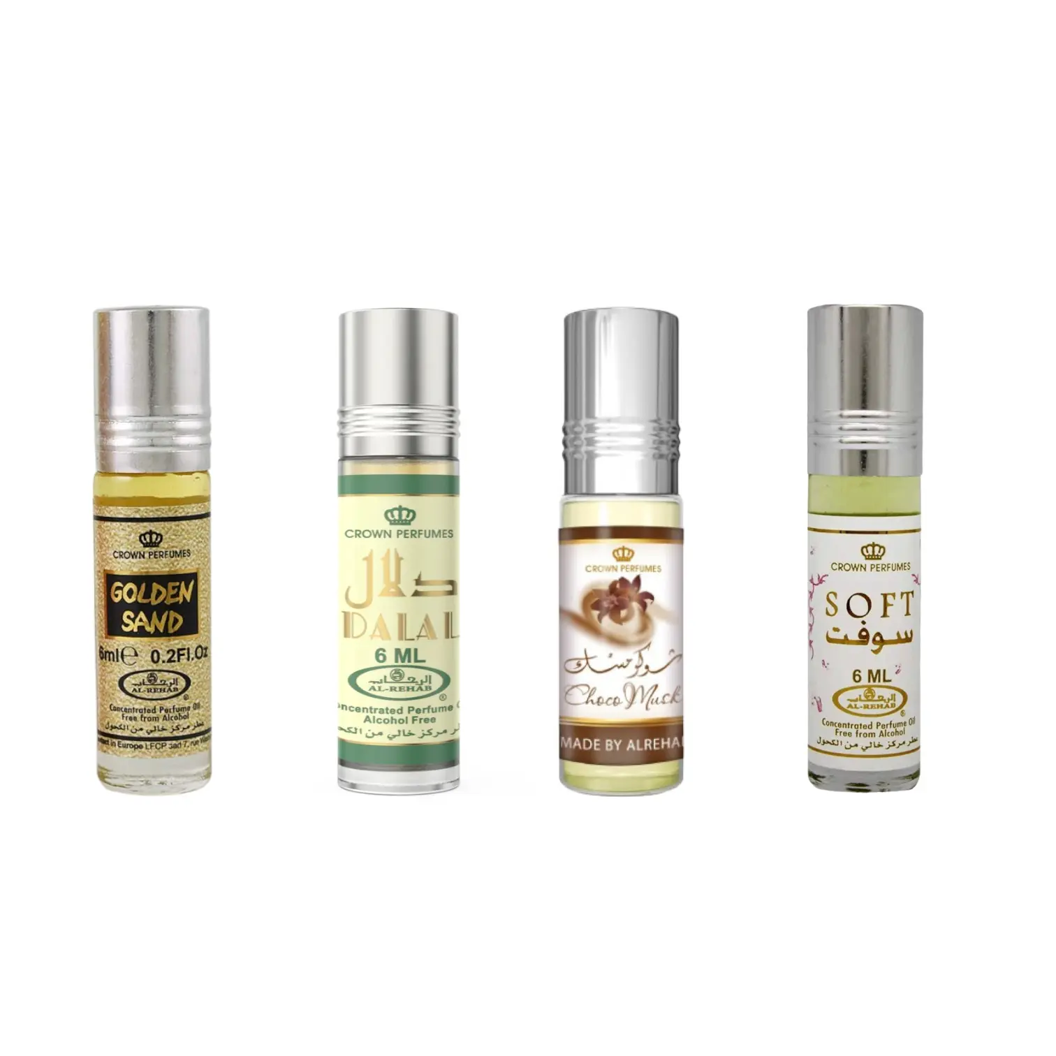 (4pc Bundle Pack) Dalal, Golden Sand, Choco Musk, Soft Oil Roll-On by Al-Rehab, 6ml